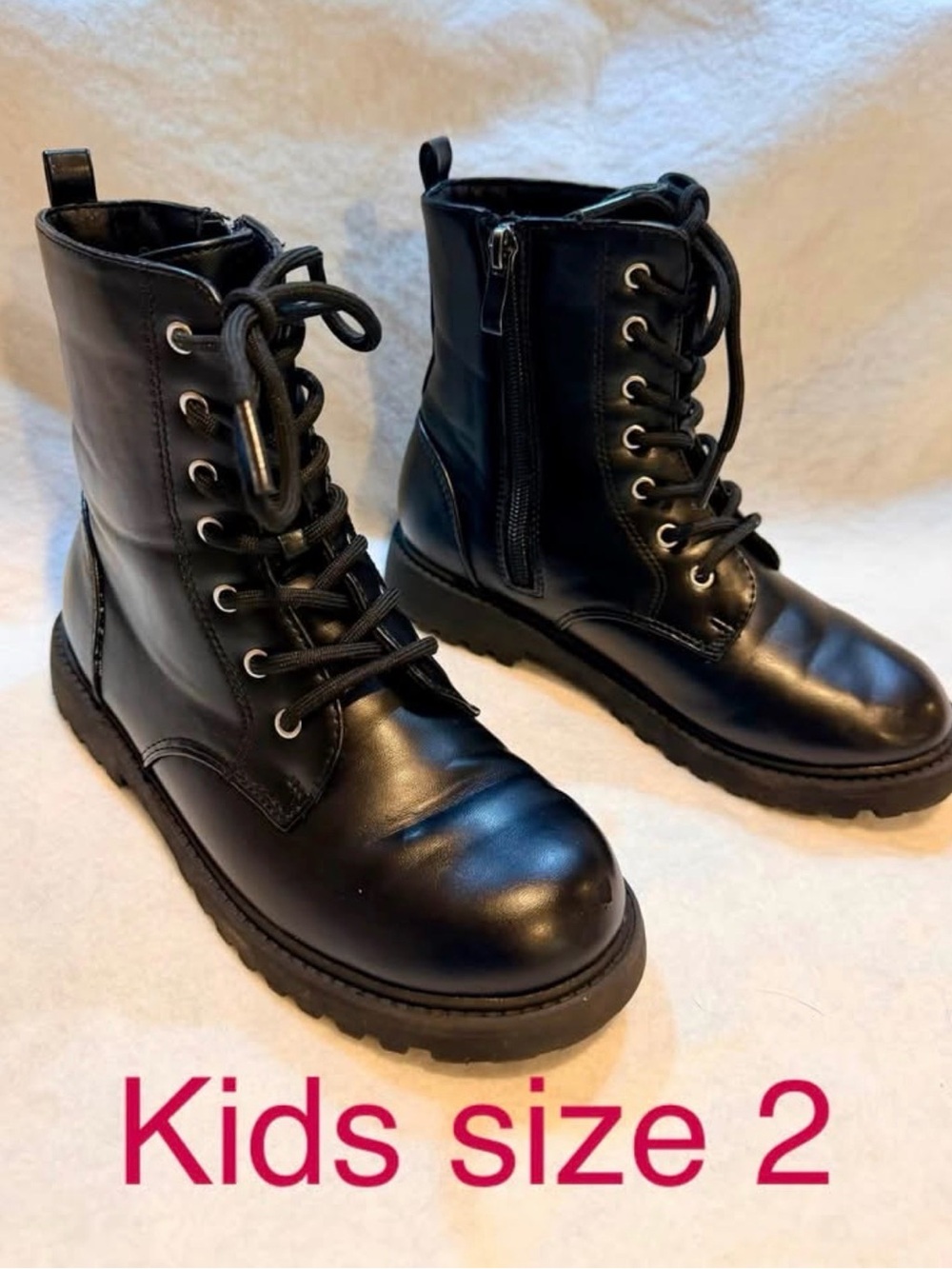 Girls  Black Lace-Up Combat Boots with Side Zip
